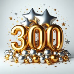 Golden 300th Birthday Celebration &ndash; Three Hundred Balloons Numbers Gold Text Decoration