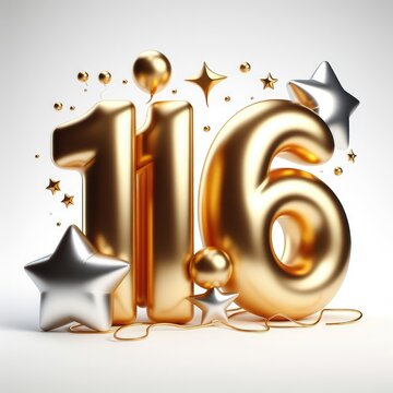 Golden 116th Birthday Celebration &ndash; One Hundred Sixteen Balloons Numbers Gold Text Decoration