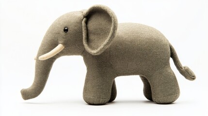 Adorable Side Profile of Soft Fabric Elephant Toy on Plain Background