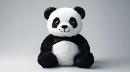 Adorable Panda Bear Plush Toy on Light Gray Background