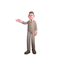 3D Cartoon of Male Lawyer. A male lawyer is standing introducing something or giving an explanation. Professional