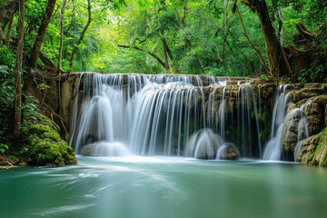 Generative ai on theme of beautiful majestic waterfall in natural nature, national park attraction