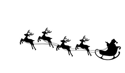 Silhouettes of santa claus and deers.