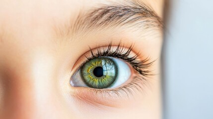 Fototapeta premium Close-up of a child's green eye, highlighting details and natural beauty.