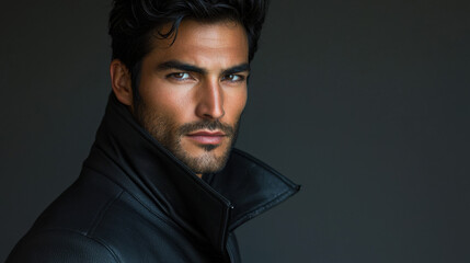 Fototapeta premium Handsome Man in Leather Jacket