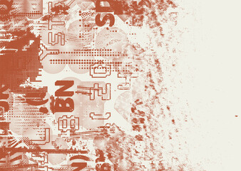 Background with glitch distorted grunge textures . grunge background texture with halftone dots, glitched shapes, textures and lines .Screen print vector background with grunge textured surface.