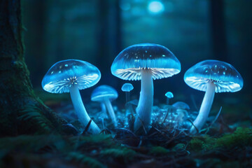 Magical Glow of Bioluminescent Mushrooms in Enchanted Forest