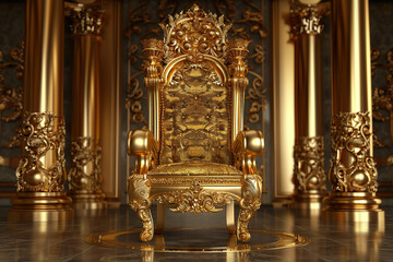 Fototapeta premium Fantastically beautiful throne of power of king or queen in throne room for coronation