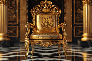 Fantastically beautiful throne of power of king or queen in throne room for coronation