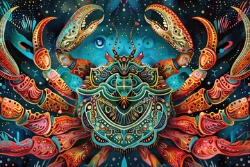 Obraz premium Astrological composition with concept of Cancer zodiac sign symbol