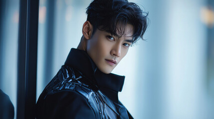 Portrait of Handsome Young Man in Black Jacket