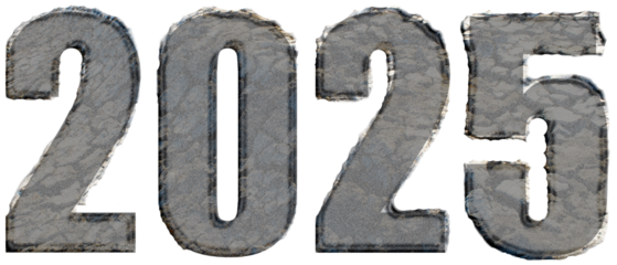 Symbols of new year with numbers 2025 on PNG file