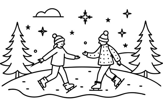 black and white ice skating scene clip art preview