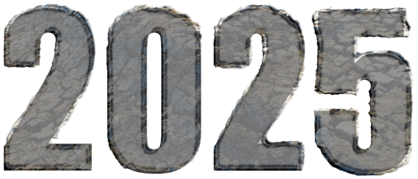Symbols of new year with numbers 2025 on PNG file