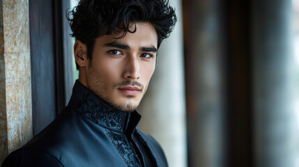 Portrait of handsome man with curly hair