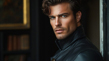 Obraz premium Handsome Man in Leather Jacket Portrait