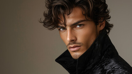 Portrait of a handsome man with dark hair and eyes