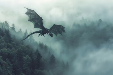 Fototapeta premium Fantastically beautiful mythological dragon with wide wings