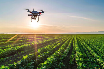 Drone flying in the sky over nature during observation