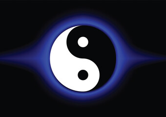 Yin Yang white and black symbol with blue growing in black background