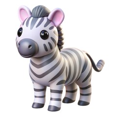 Cute cartoon zebra with a cheerful expression standing on a white background