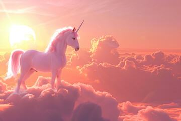 Fantastically beautiful mythological pink unicorn with long horn