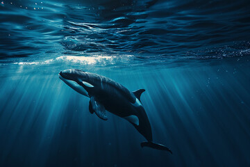 Obraz premium Fantastically beautiful majestic huge whale in ocean