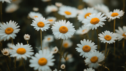 A field of vibrant daisies blooming under soft sunlight during early spring