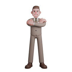 Judicial Professional Male. A male lawyer is standing with both hands crossed and holding his shoulders. 3D Lawyer Cartoon