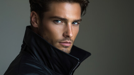 Handsome man in leather jacket portrait