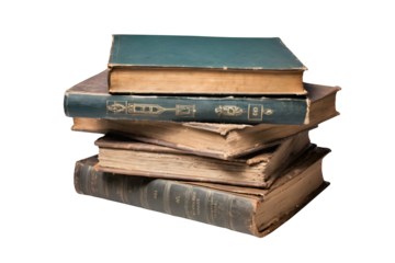Stack of hardcovered old books isolated on a transparent or white background.