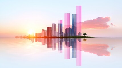 Fototapeta premium Modern Cityscape with Reflection and Sunset Colors