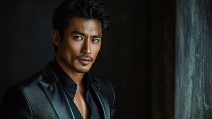 Portrait of a Handsome Asian Man in a Suit