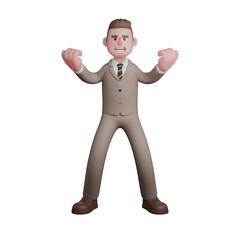 Male Lawyer Illustration in 3D. A male lawyer stands with both hands clenched and raised forward. Professional Legal