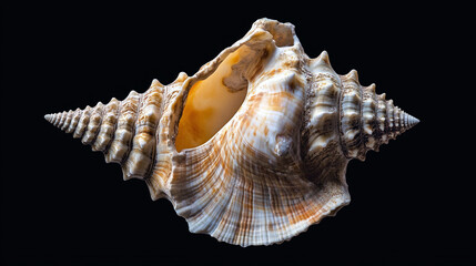 Obraz premium A detailed conch shell on a dark background, showcasing its vibrant natural colors