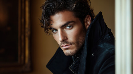 Fototapeta premium Handsome Man in Black Coat