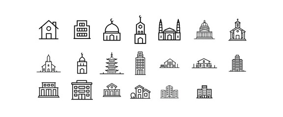 Building minimal thin line web icon set. Outline icons collection. Simple vector illustration.
