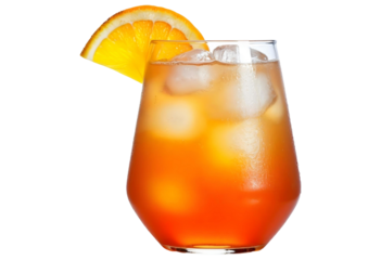 Refreshing Iced Cocktail in Crystal Glass with Orange Slice – Isolated Beverage Image for Bar, Drinks, and Summer Theme – Alcoholic and Non-Alcoholic PNG Photo