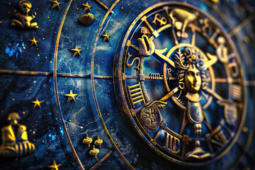 Obraz premium Astrological composition with zodiac circle in signs and symbols