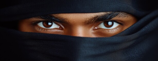 Naklejka premium Intense Gaze of Eyes Behind a Veil