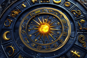 Obraz premium Astrological composition with zodiac circle in signs and symbols