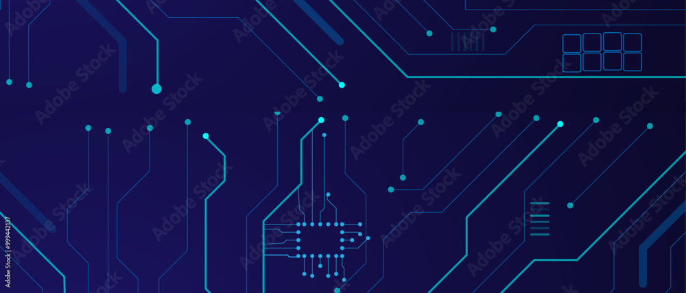 Aufkleber vector illustration fantastic digital technology. thin circuit trace lines in blue on a dark technol