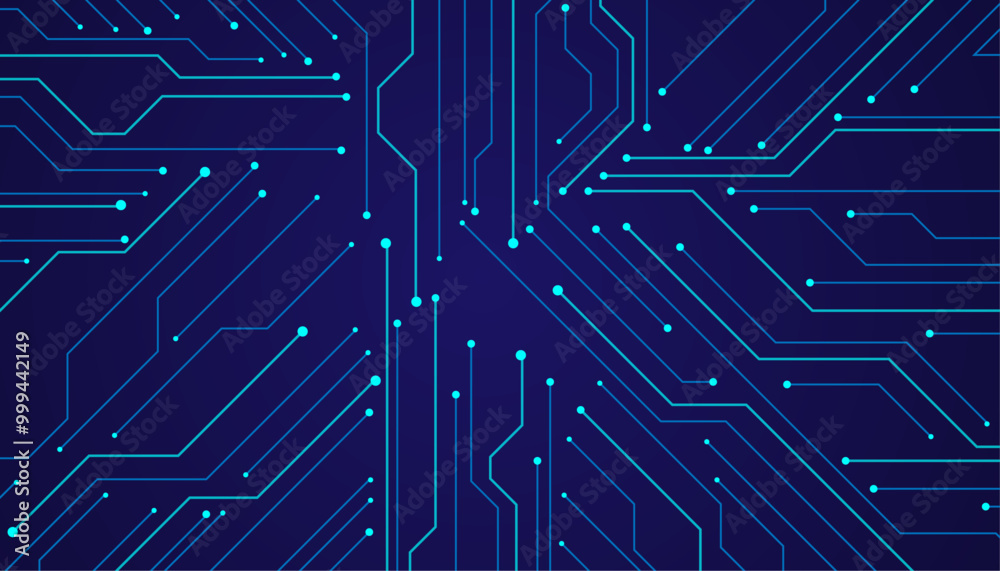Poster vector illustration fantastic digital technology. technology lines circuit and dots on blue backgrou