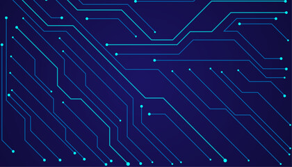 Vector illustration fantastic digital technology. Thin circuit trace lines in blue on a dark technology background.