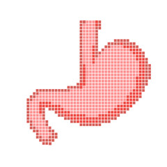 Pixel art simulated stomach shape on white background.