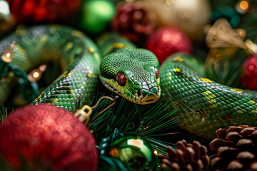 Fototapeta premium Beautiful greeting card with holiday composition for happy and joy celebrate New Year