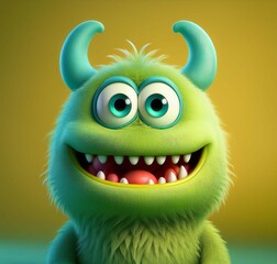 Obraz premium Ilustración de un monstruo tierno y colorido sobre un fondo de color sólido