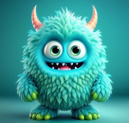 Naklejka premium Ilustración de un monstruo tierno y colorido sobre un fondo de color sólido