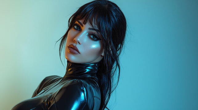 Glamorous Woman in Black Leather