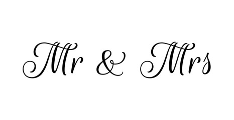 Mr and Mrs words with ampersand - Mister and Missis hand-written custom calligraphy style, isolated on a transparent background